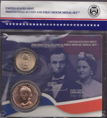 Abraham Lincoln presidential coin and Mary Todd Lincoln medal set