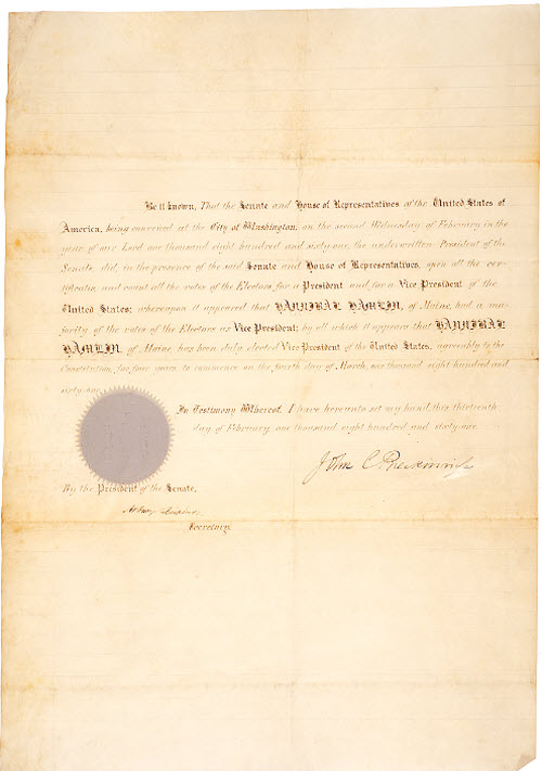 Hannibal Hamlin certified as Vice President