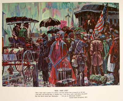 Abraham Lincoln leaves Springfield - painting by Isa Barnett
