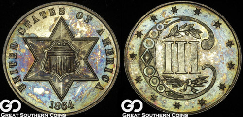 1864 three cent