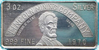 Abraham Lincoln on Lincoln Mining Company silver ingot