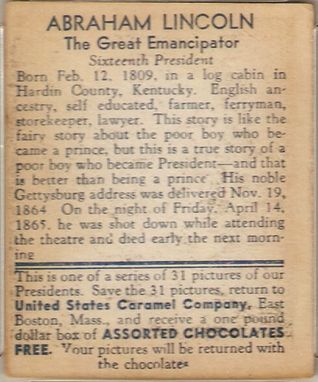 1932 Caramel baseball card Abraham Lincoln