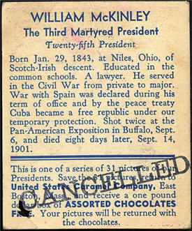 1932 Caramel US Presidents William McKinley cancelled back