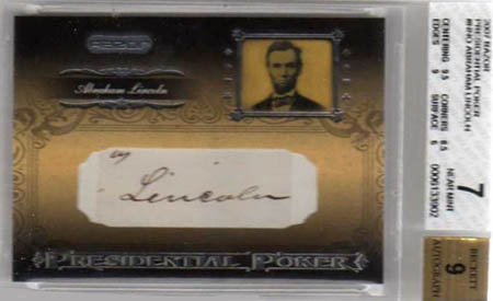 2007 Razor Presidential Poker Abraham Lincoln autographed baseball card