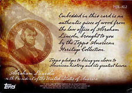 Topps Hero's Journey Abraham Lincoln relic HRJ-AL2