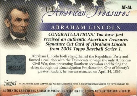 Topps American Treasures Abraham Lincoln card